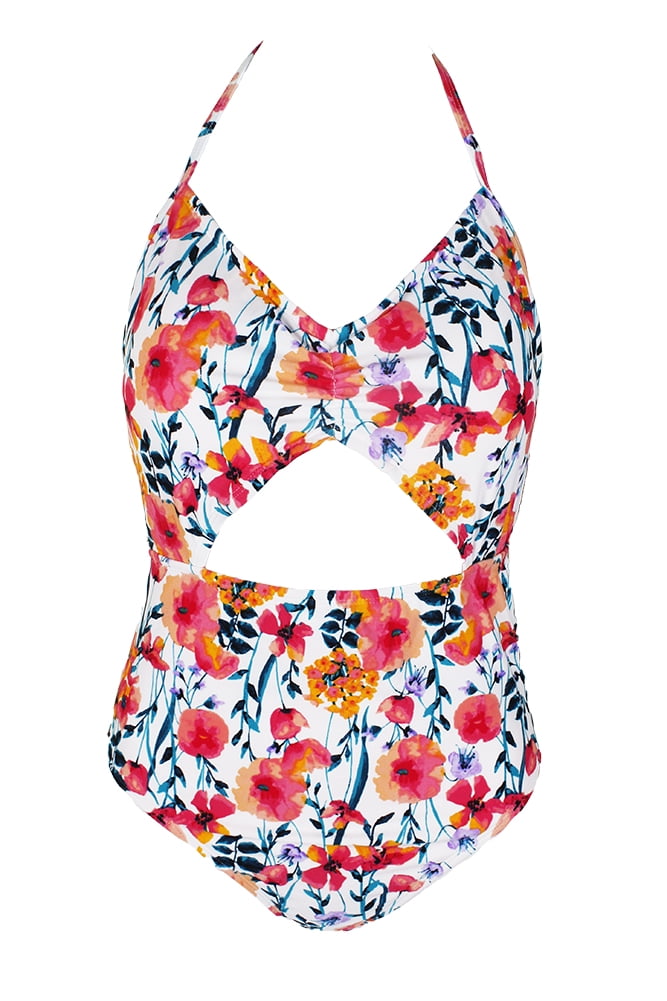 Hula Honey Juniors White Pink In Such A Fleury Printed Cut-Out Swimsuit ...