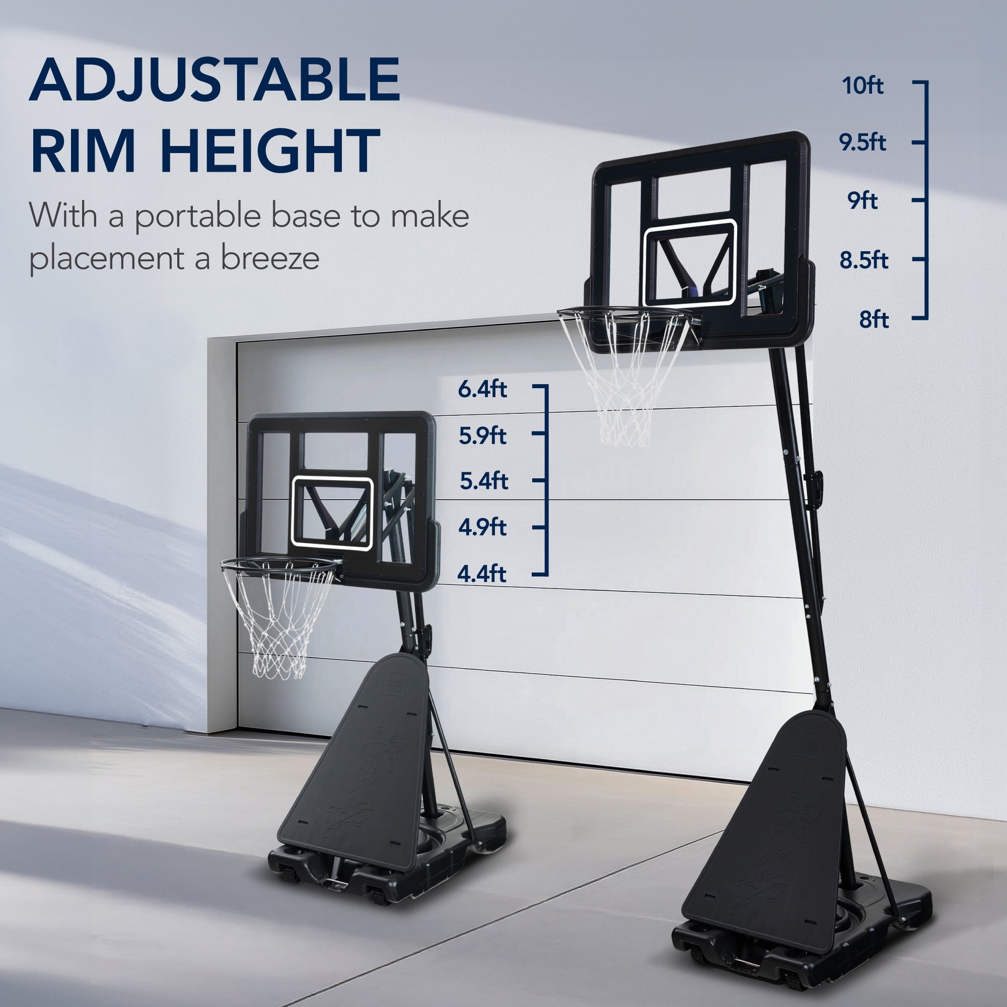 Best Choice Products Adjustable 4.4-10ft Basketball Hoop, Portable Goal w/Shatterproof Backboard, Ball Return - Black