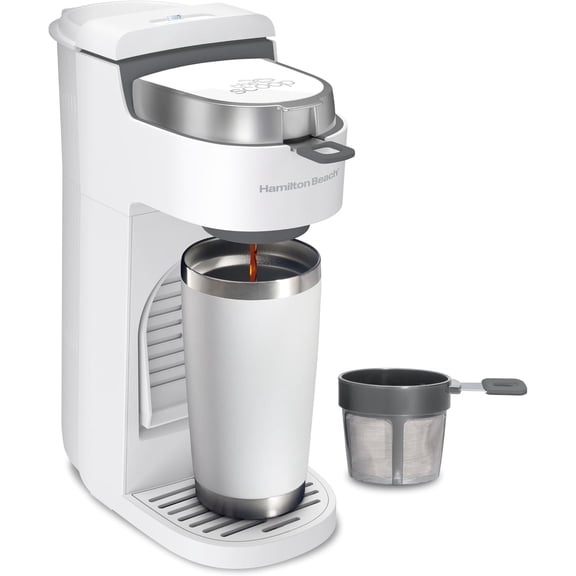 pupikeji 47621 The Scoop Single Serve Coffee Maker & Fast Grounds Brewer for 8-14oz. Cups, Brews in Minutes, Next Gen, White