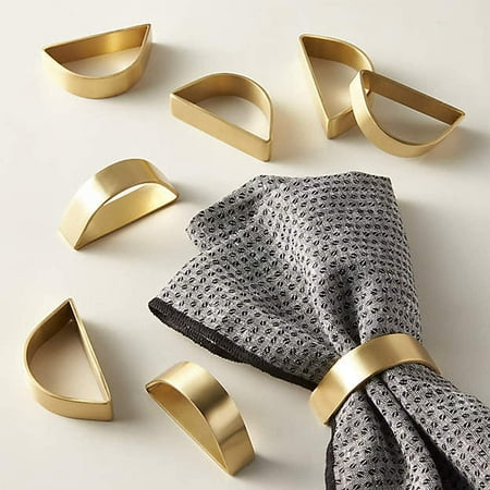 

Cuff Brushed Gold Napkin Rings Set of 4 Modernist Napkin Ring Holder for Wedding Banquet Metallic Adornment for Table Settings Glossy Serviette Buckles Decor (Semicircle)