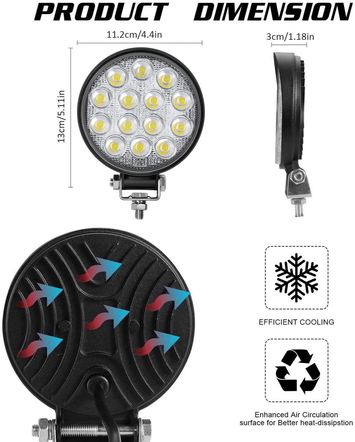 Led Round Light Bar 2PCS 4.5" 140w 14000LM Flood Light Pod Off Road Fog Driving Roof Bar Bumper for SUV Truck, Hunters