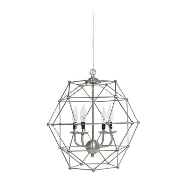 Elegant Designs 4 Light Hexagon Industrial Rustic Pendant Light, Brushed Nickel