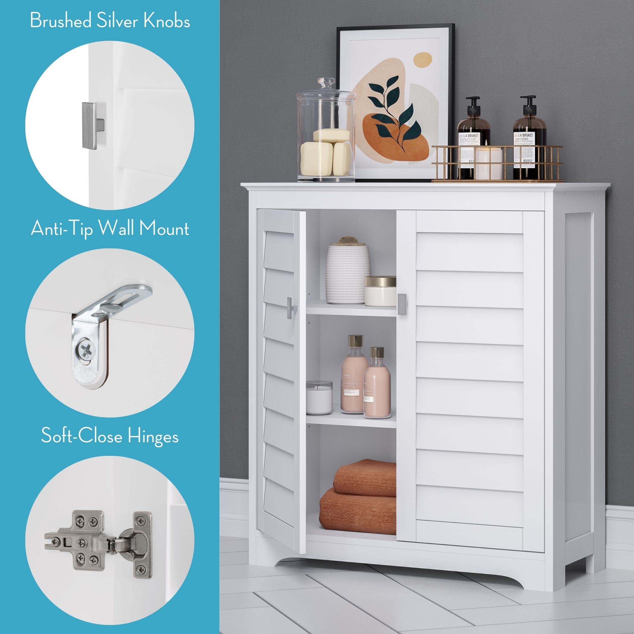 RiverRidge Brookfield 2-Door Bathroom Linen Storage Cabinet and Laundry Shelf - White