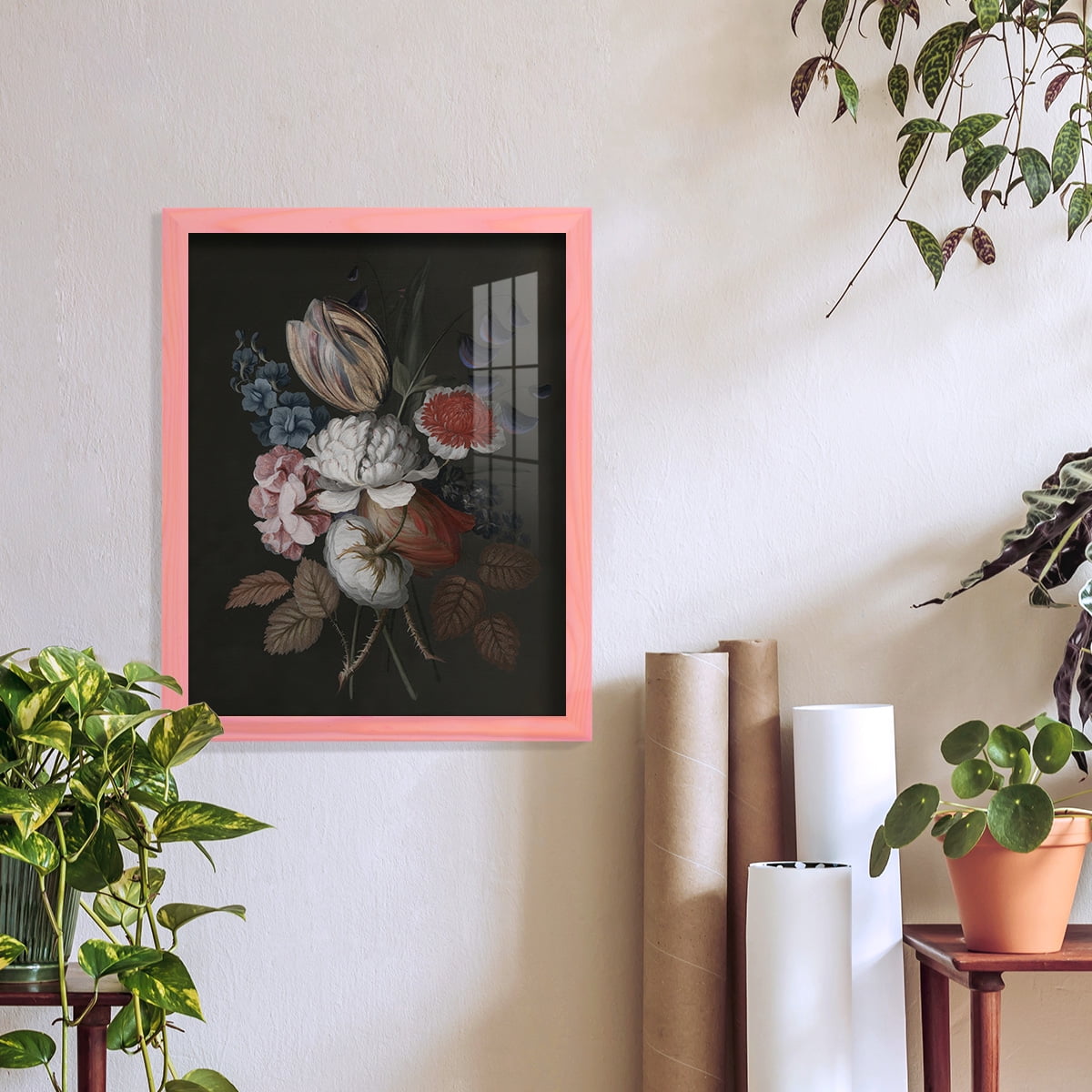 Dramatic Bouquet I -Framed Print w/glass-Sunset Pink