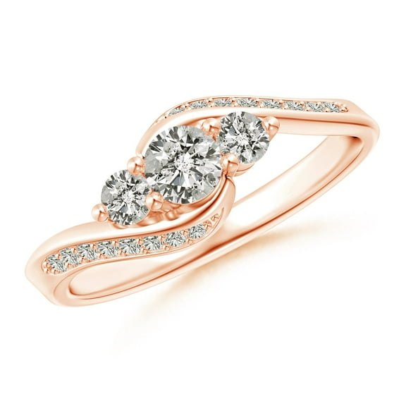 Angara Natural Diamond Three Stone Engagement Ring in 14K Rose Gold for Women - April Birthstone Jewelry | Round Diamond Ring (Ring Size - 7.5)