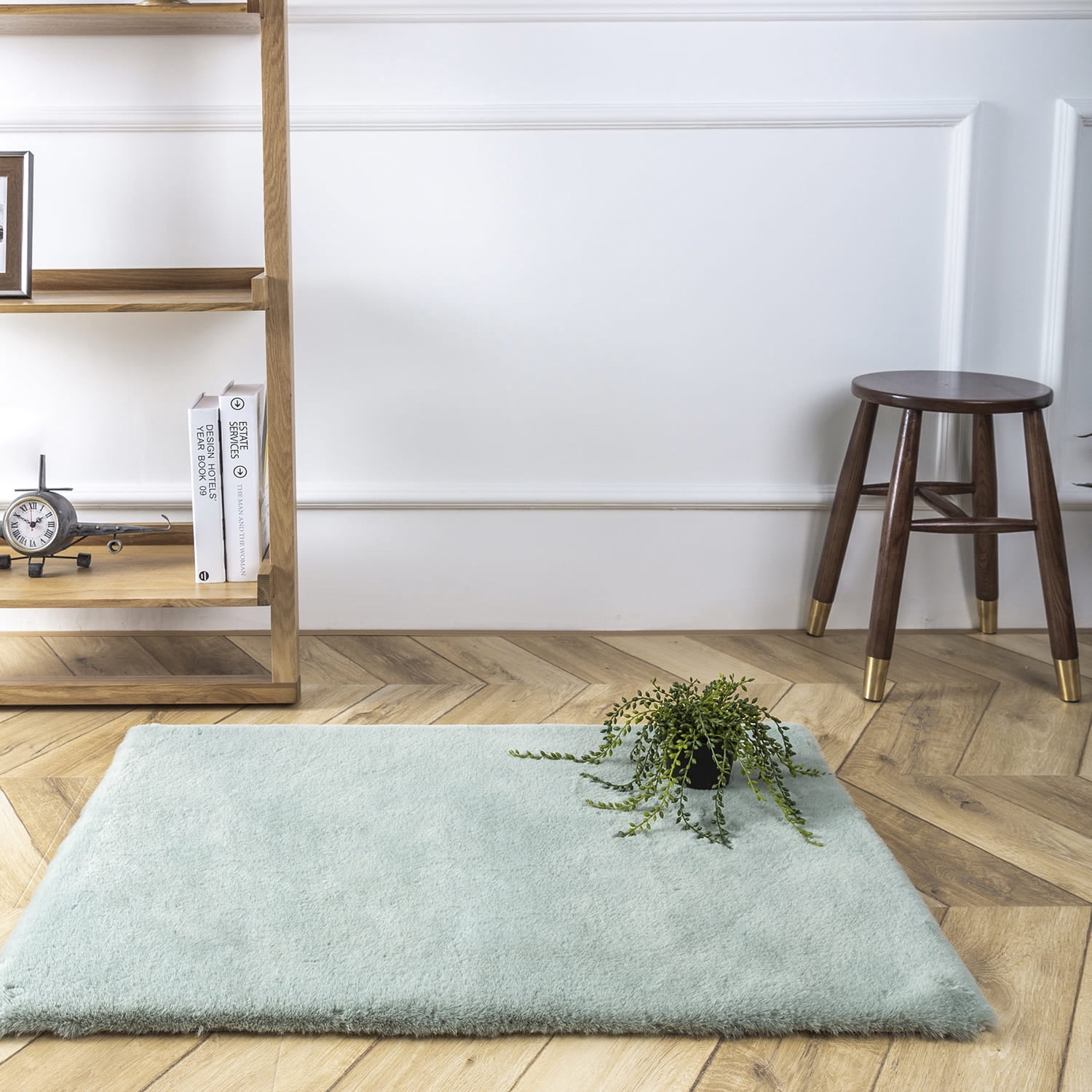 Phantoscope Deluxe Soft Faux Rabbit Fur Collection Decorative Home Decor Modern Area Rug, Green