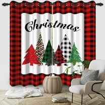 Nanqianyi Christmas Blackout Curtains Red Plaid Xmas Tree Printed Living Room Window Grommet Drape, 42"W x 84"L,2 Panels