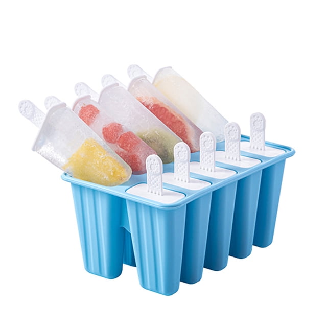 Moldes para helado, moldes para helado de 10 cavidades, moldes para paletas reutilizables para preparar sorbetes de helado para paletas (azul) JM