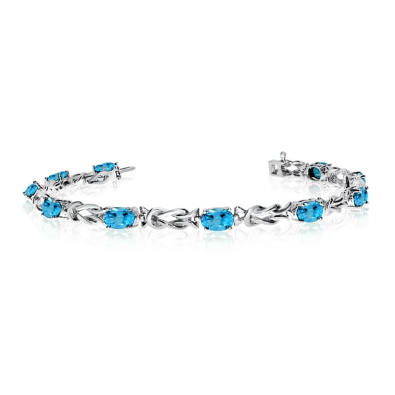 10K White Gold Oval Blue Topaz Reef Knot Bracelet