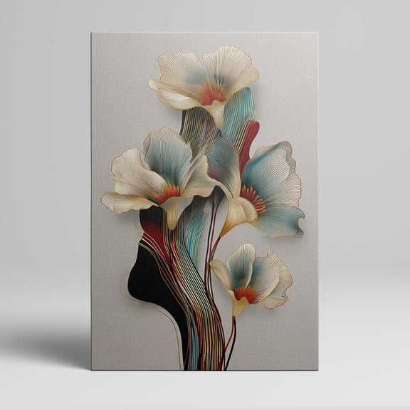 1pc Modern Abstract Floral Canvas Wall Art with Geometric Petals and Vibrant Accents, framed Decor room hanging Wall Picture Decor for Home Gifts, living room, bathroom, bedroom, kitchen wall art