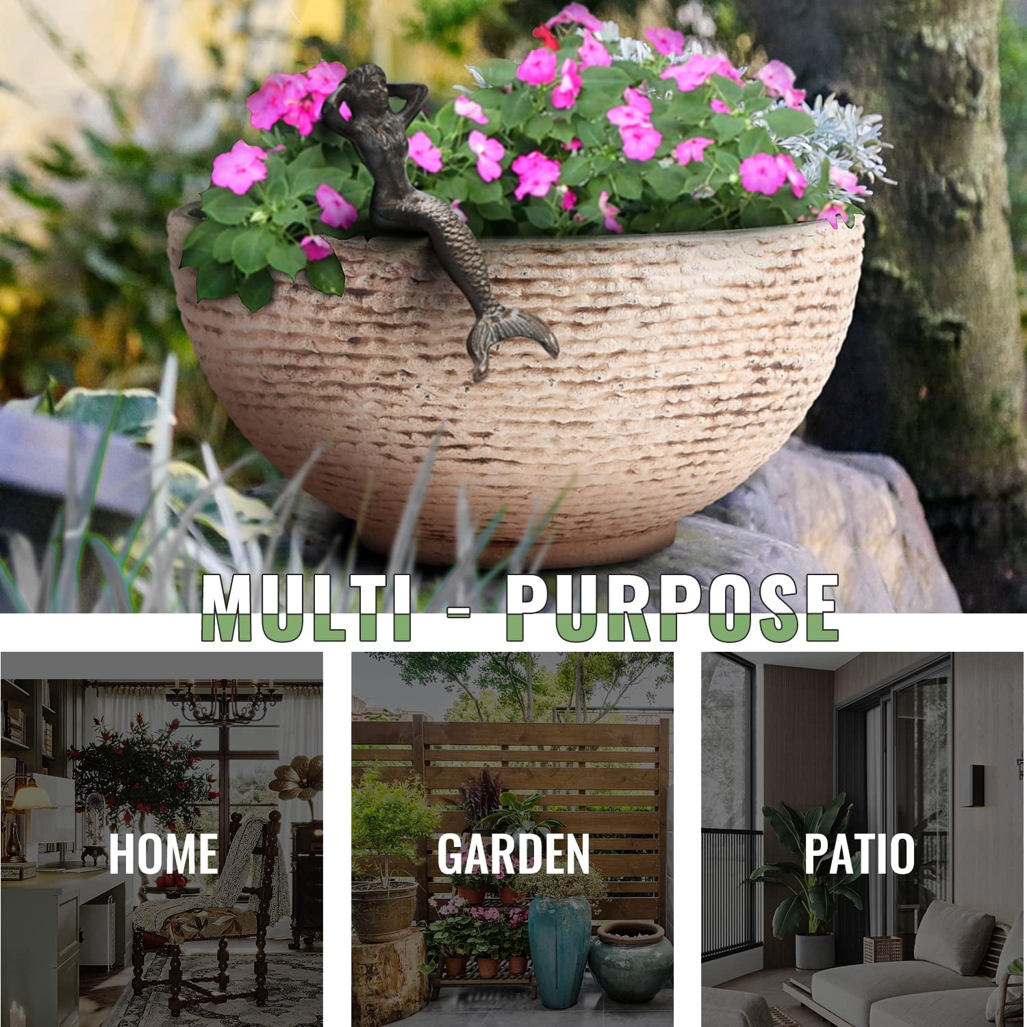 Sungmor Large Garden Bowl Planter, 15.6 Inch Landscaping Marble Texture Water Lily Pots, Mini Fish Pond Bird Bath