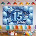 thumbnail image 3 of Blue Theme Happy 15th Birthday Banner Celebration Background for Teen Party Indoor Decoration Event, 3 of 7