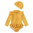 thumbnail image 2 of Tdoqot Toddler Girls Swimsuit with Hat- Tankinis One Piece Long Sleeve Rashguard Bathing Suit Yellow Size 2-3 T, 2 of 9
