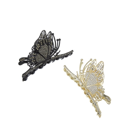 Vocoste Butterfly Metal Non-Slip Hair Clip for Women Gold Tone Black 2pcs