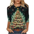 thumbnail image 2 of Fiudx Ofertas Flash Artículos En Oferta Camiseta con Estampado Navideño a La Moda para Mujer, Blusa con Mangas 3/4, Tops Informales con Cuello Redondo, 2 of 5