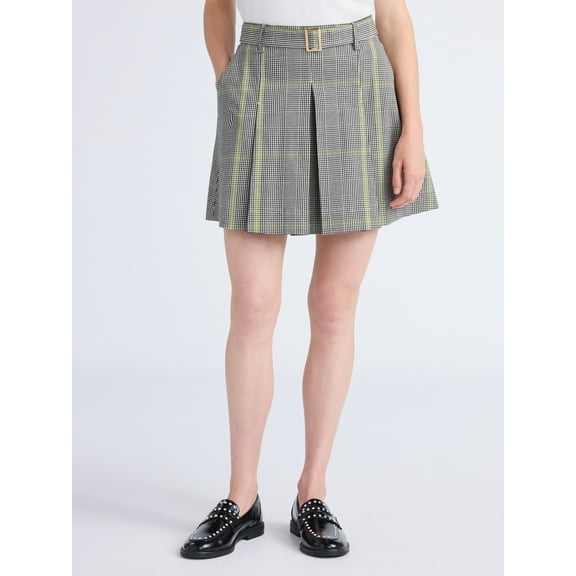 Free Assembly Women's Pleated Mini Skirt with Belt, Sizes XS-XXL