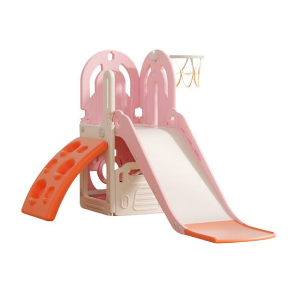 Resbaladilla con canasta y escaladora infantil con volante rosa
