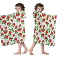 thumbnail image 4 of Red Strawberry Plants Fruit Flower Leaf Hooded Bath Towel，50"x30" for Ages 3 To 12 Kids, Quick Dry Lightweight Soft Microfiber Hood Beach Towel Cover Up for Kids, 4 of 7
