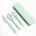 thumbnail image 3 of jesticaly Tableware Set Portable Washable Solid Color Children Flatware Kit Home Preschool Camping Holiday Cutlery Green 1Set, 3 of 6
