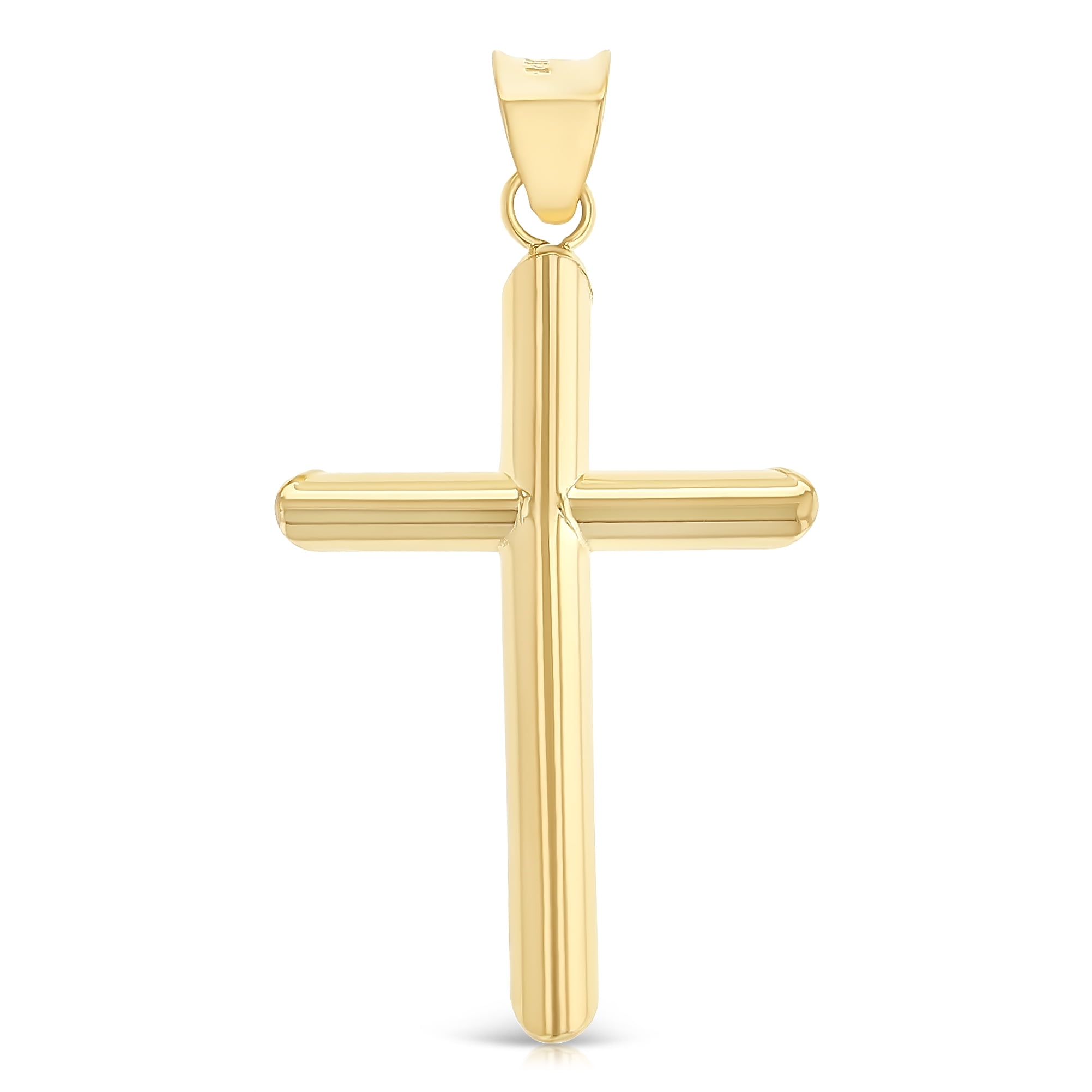 Ioka-14K Yellow Gold Classic Cross Pendant with 1.2mm Singapore Chain Chain Necklace - 16"