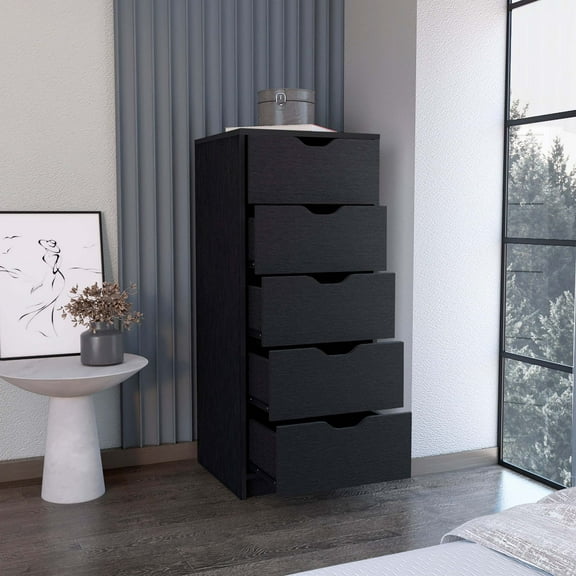 Newboti Furniture Dresser 42"H, 5 Drawers, Slim Storage Chest of Drawers, Black 44356