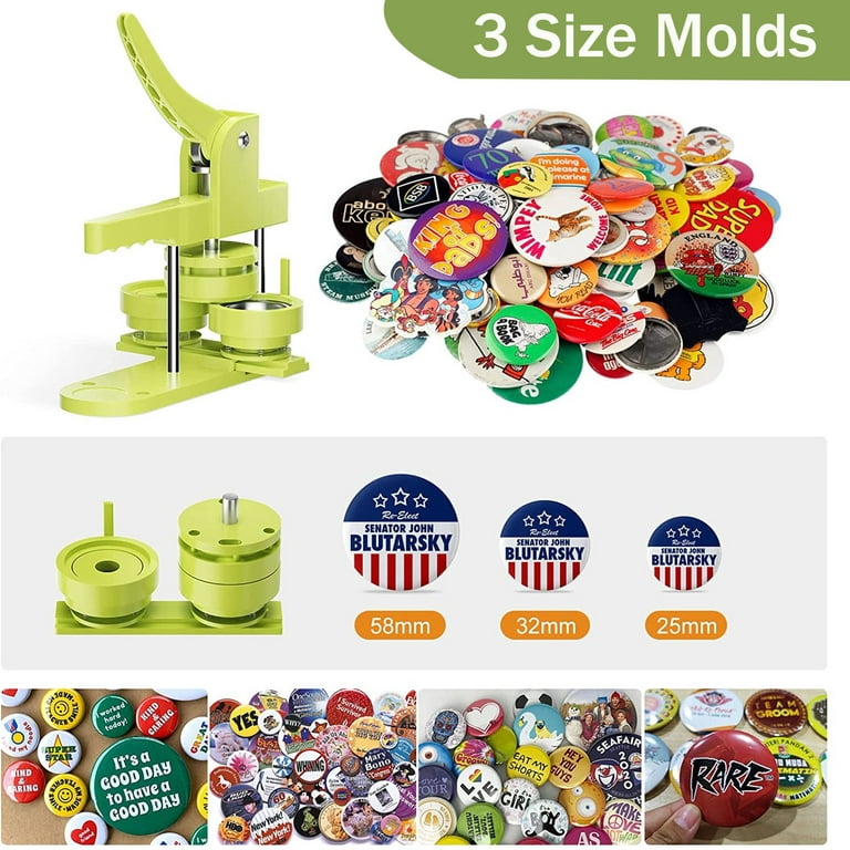 VIFERR Button Maker Machine, 300pcs Button Making Supplies Multiple Sizes  1+1.25+2.28 inch DIY Pin Button Press Machine Button Badge Green 