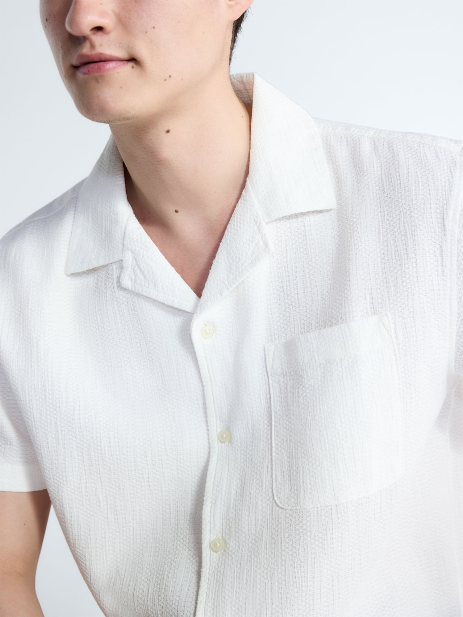 Free Assembly Men's Textured Cotton Camp Shirt with Short Sleeves, Sizes S-3XL