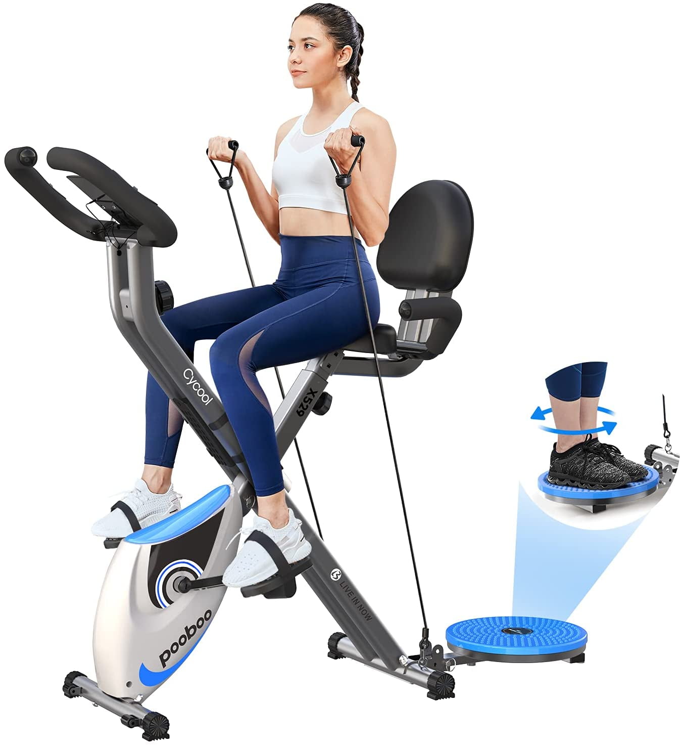 Pooboo 3in1 Folding Magnetic Exercise Bike Indoor Cycling Bikes Upright Stationary Bicycle 240lb