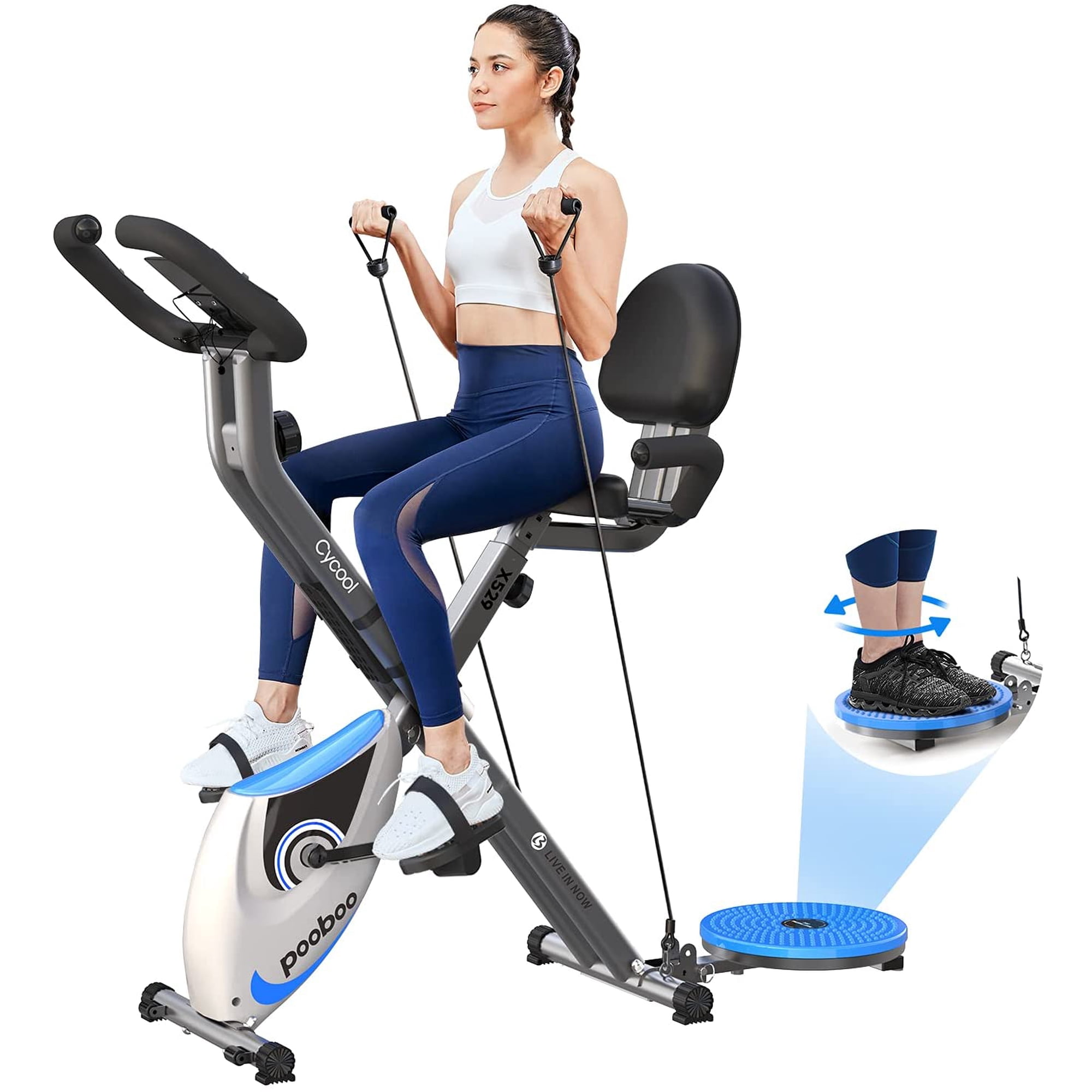 Pooboo Foldable Exercise Bike Magnetic Indoor Cycling Bike 3 in 1 Stationary Bike 220 lbs Capacity