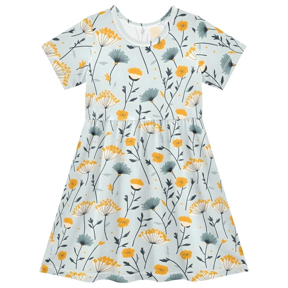 joogoo Dandelion Floral Girls' Short Sleeve Dress Kids Dresses 5-6T