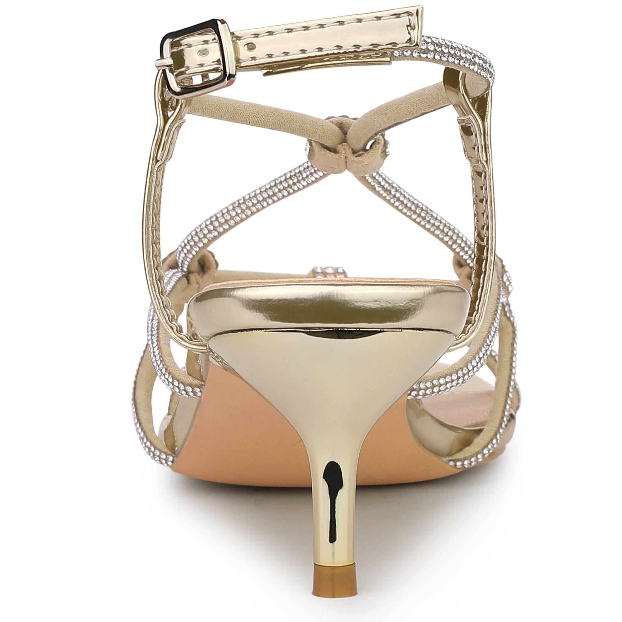 Unique Bargains Women's Rhinestone Strappy Slingback Kitten Heels Sandals