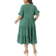 thumbnail image 3 of Agnes Orinda Women's Plus Size St. Patrick's Day Babydoll Dresses V Neck Ruffle Sleeve Summer Swing Tiered Dress with Pockets 2X Green, 3 of 5