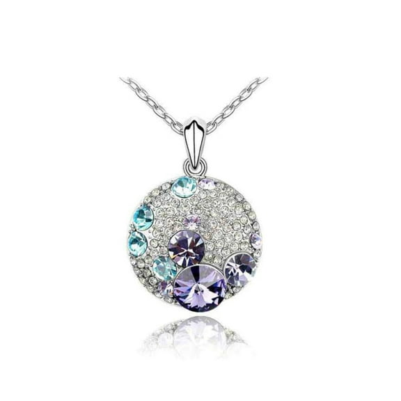 KATGI Fashion 18K White Gold Plated Happy Micky Austrian Purple Crystal Pendant Necklace