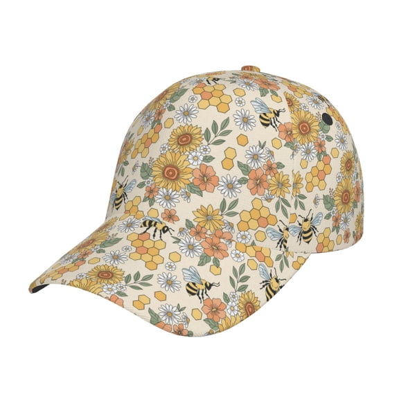Easygdp Hippie Bee Honeycomb Baseball Cap with Adjustable Buckle – Lightweight, Breathable, Sweat-Absorbent Hat for Outdoor Activities, Sports, and Casual Wear