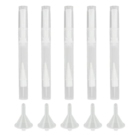 Verdant Touch Lot de 5 tubes liquides de croissance des cils - Stylo à huile vide en plastique transparent - Brosse en fibre de nylon - Stylo à huile pour cuticules - Pour voyage