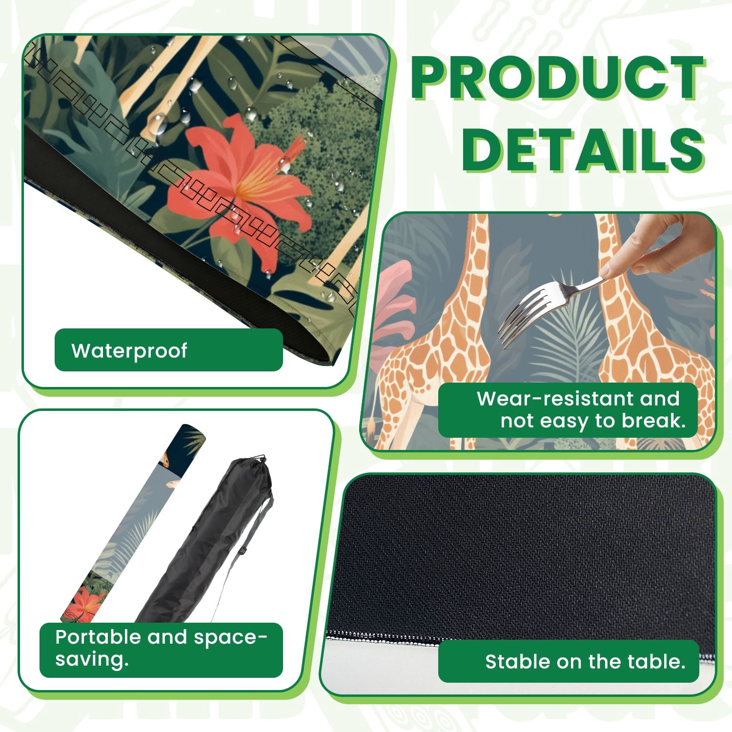 Mahjong Mat 31.5" x 31.5" Pair Giraffes Among Tropical Foliage Vibrant Flowers Non-Slip Noise Reduction American Mahjong Tiles Table Cover for Dominoes Poker Card Board Games Gift