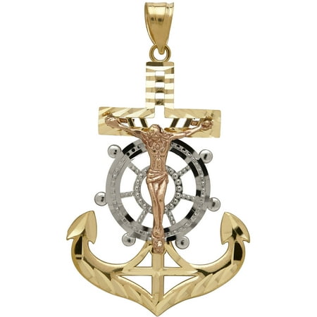 Simply Gold Precious Sentiments 10kt Yellow, White and Pink Gold Anchor with Crucifix Men's Charm