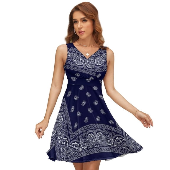 Bandana Blue Sundress Sleeveless Dress Summer Women Clothes Dress for Women Dresses