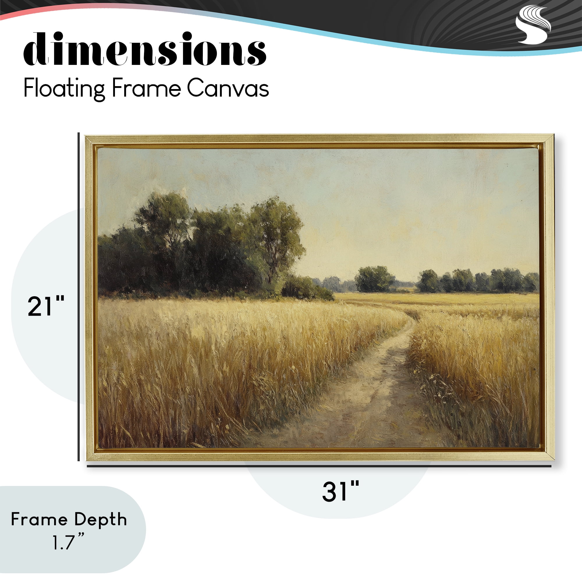 Stupell Industries Sunlit Country Wheat Path Gold Framed Floater Canvas Wall Art, design by Petal Prints Design