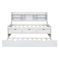 thumbnail image 5 of Twin Size Wooden Daybed, Captain Bed with Twin Trundle Bookcase Headboard and 3 Drawers, Full Versatility Sofa Bed with Built-in Bookshelves for Living Room, Bedroom, Office, White Washed, 5 of 9