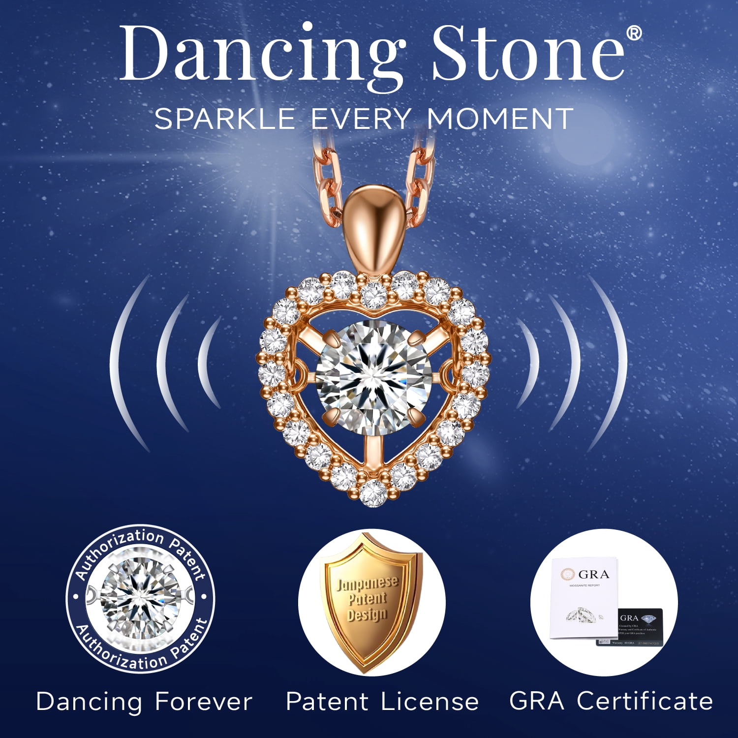 MomentWish Round Cut Simulated Diamond Pendant Necklace Rose Gold Plated Moissanite Dance Necklace for Women
