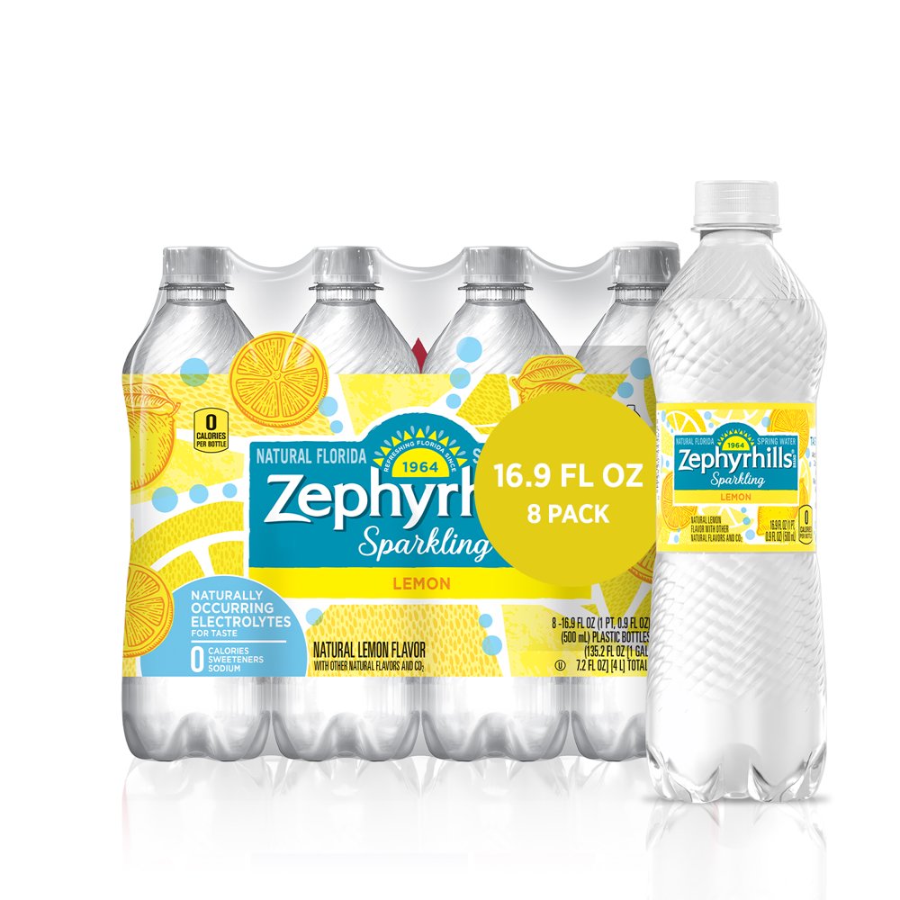 Zephyrhills Sparkling Water, Lively Lemon, 16.9 oz. Bottles (8 Count