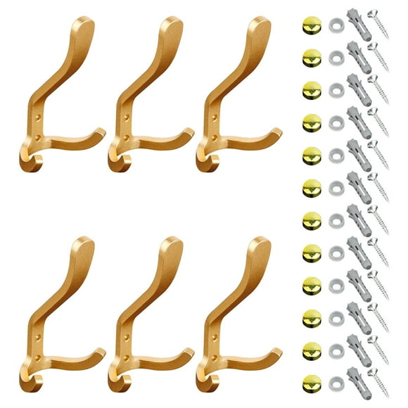 Ganchos dobles Sunnimix colgar bolsos con 12 tornillos para sombrero toalla taza dorado Perchero Doble