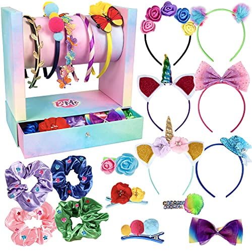 Create Your Own Headband Hair Fashion DIY Arts Craft Kit for Girls - 60+ Craft Supplies Display Drawer Storage Stand - Makes 19 Stylish Hair Accessories - Gift for Girls- Crafts Making Kits Ages 6+