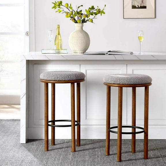 Fable Boucle Fabric Bar Stools - Set of 2 in Walnut Taupe