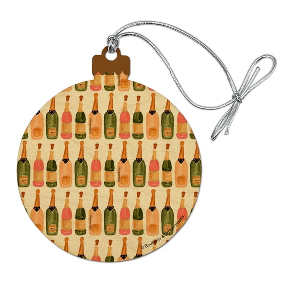 Classy Champagne Celebration Pattern Wood Christmas Tree Holiday Ornament