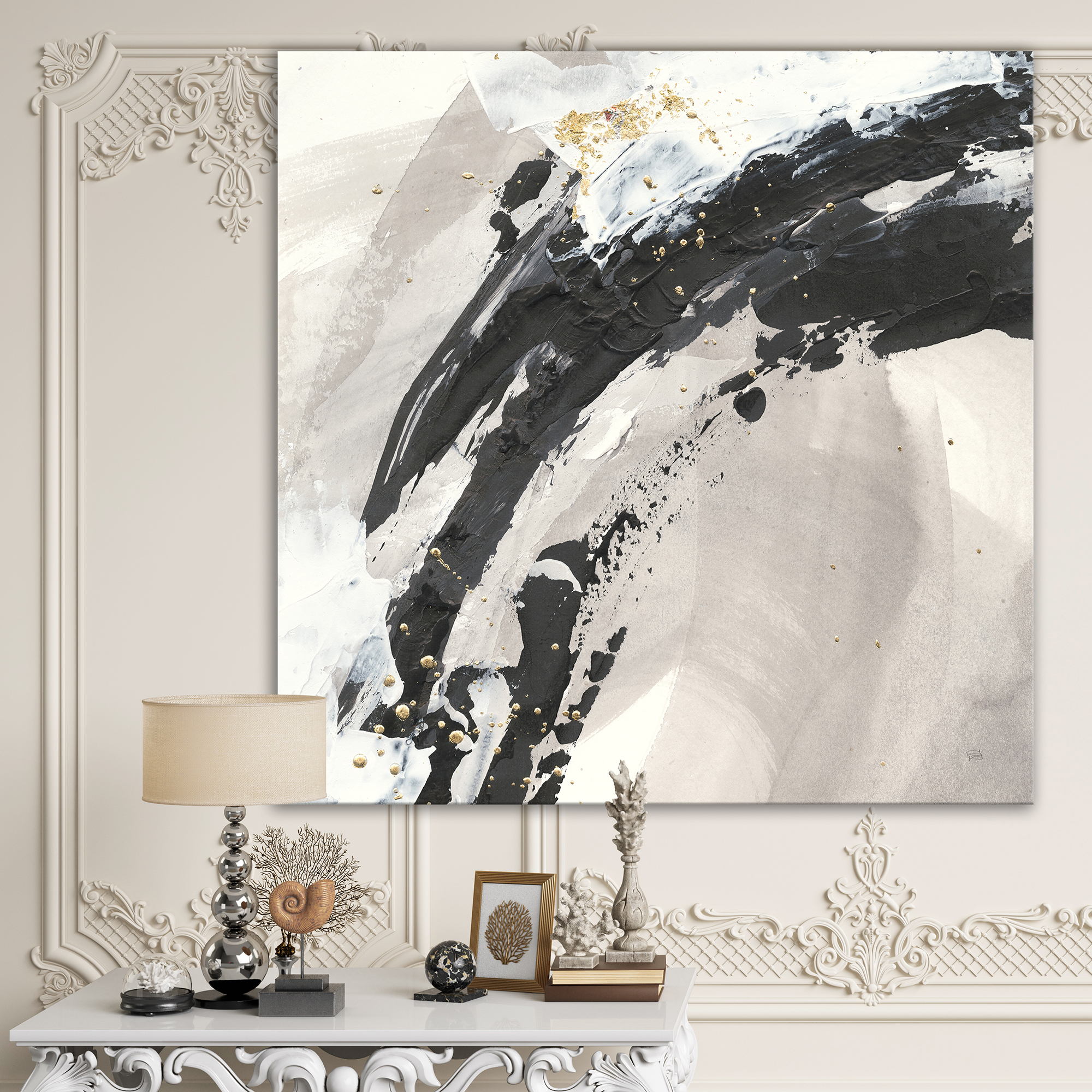 Designart 'Glam Painted Arcs IV' Transitional Premium Canvas Wall Art