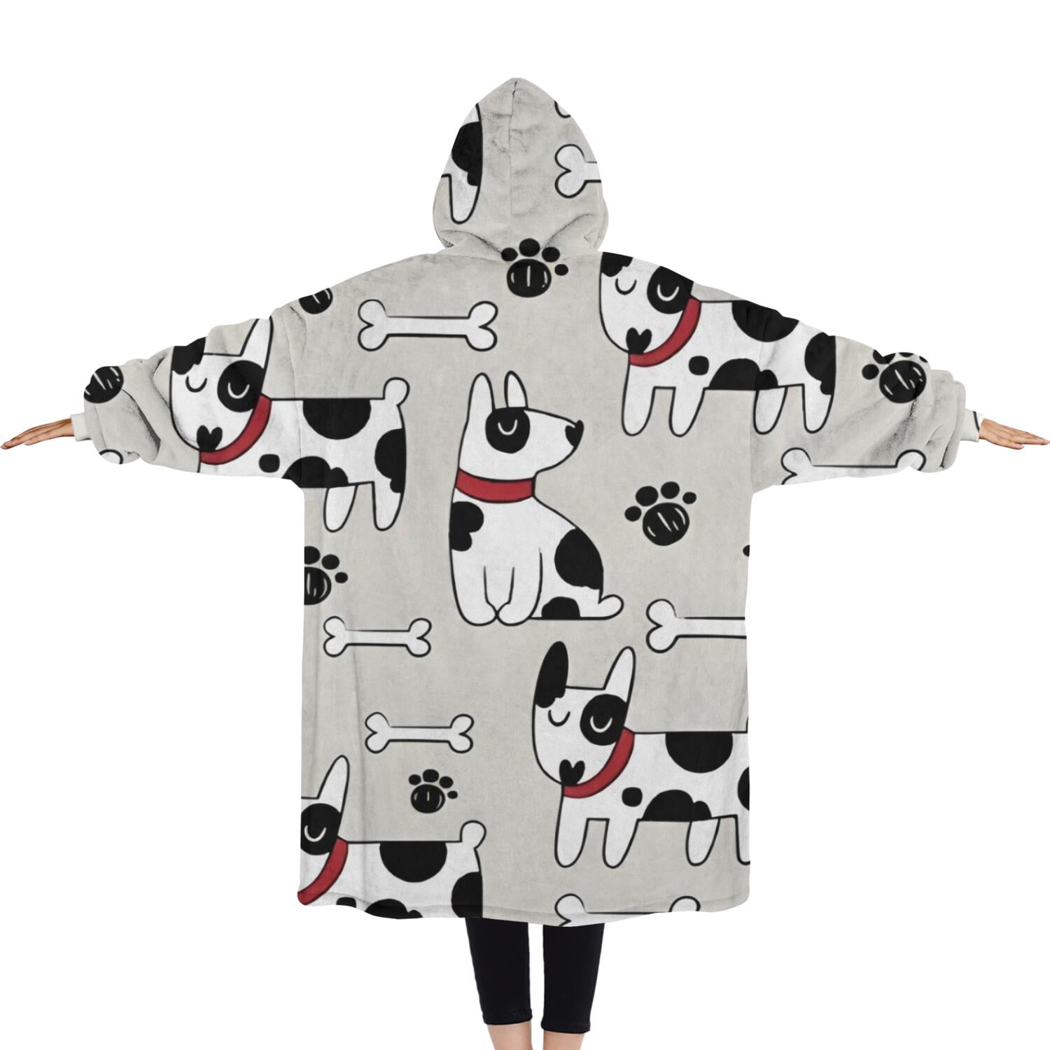 Oversized Wearable Blanket Hoodie,Bulldog Dog Sherpa Blanket Hoodie with Super Pockets,Super Warm Fuzzy Pullover for Women & Men