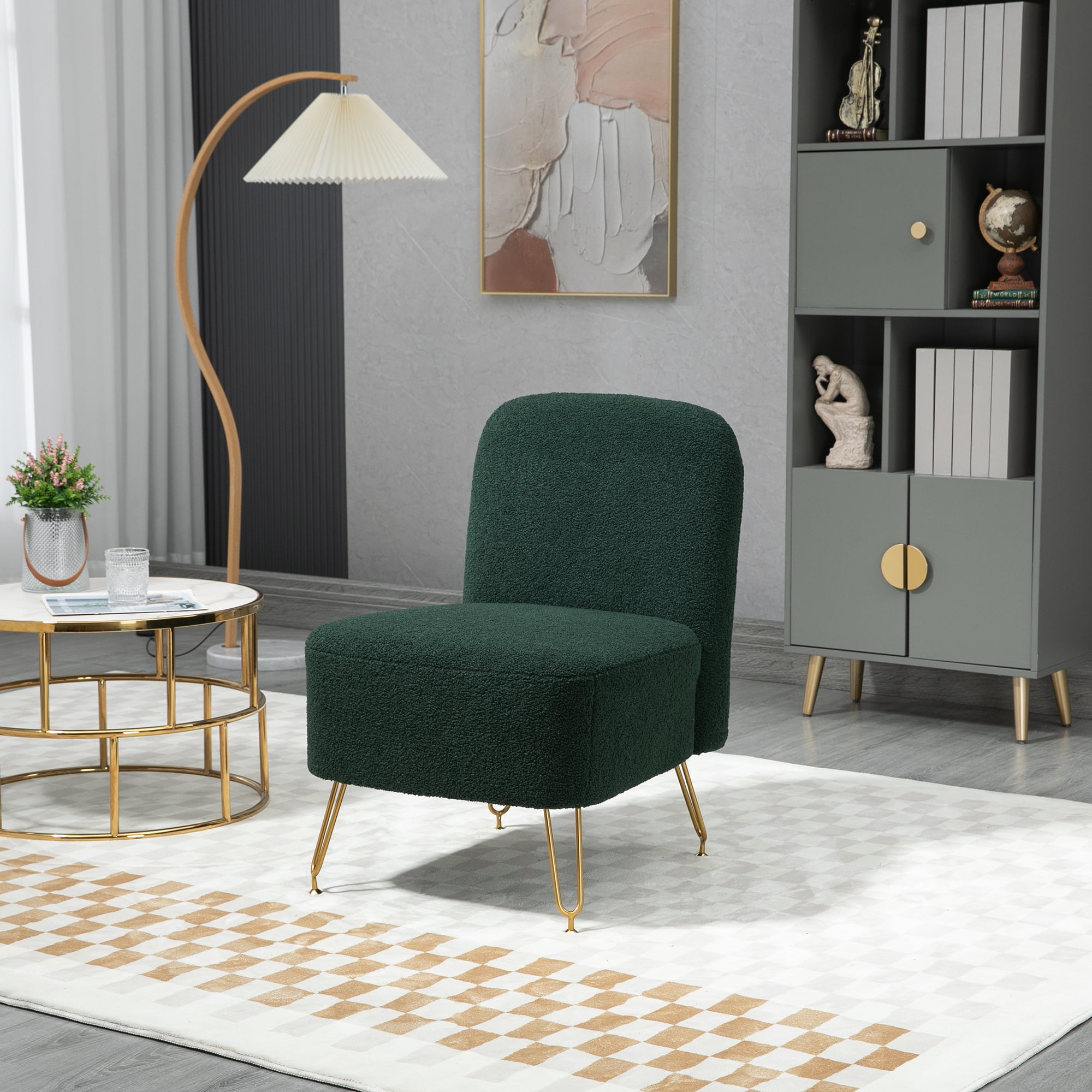 Kadyn Fabric Armchair, Accent Chair with Solid Wood Frame, Single Sofa Chairs with Gold Metal Legs for Living Room, Emerald