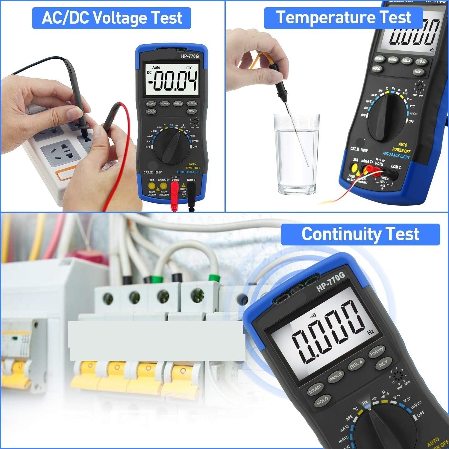 Digital Multimeter Auto-Ranging Electrical Meter Tester for AC/DC Amp, AC/DC Voltage NCV Diode ,High&Low Sensitivity